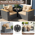 Tangkula 62.5" Large Patio Wicker Loveseat with Acacia Wood Armrests & Cup Holders