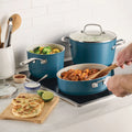 Kitchenaid Hard - Anodized 10 Pcs Ceramic Induction Cookware Set, Dishwasher Safe and Oven Safe to 500F, Agave Blue