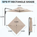 AECOJOY 10ft Cantilever Patio Umbrella, Large Rectangle Umbrella 180° Rotation Offset, Beige
