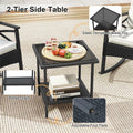 3 Piece Rattan Patio Rocking Bistro Set, Outdoor Wicker Rockers with Cushions & 2-Tier Tempered Glass Coffee Table for Porch, Balcony, Backyard