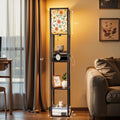 Floor Lamp with Shelves, Modern Dimmable Standing Lamp Floral Corner Display Bookshelf Lamp with 2 USB & 1 Power Outlet for Living Room & Bedroom