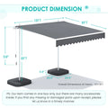 AECOJOY Free Standing Retractable Awning, 13'x8' Patio Awnings Outdoor Manual Sun Shade Shelter, Dark Grey
