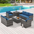 AECOJOY 7 PCS Outdoor Patio Furniture Sets with 2 Storage Boxes, Dark Blue