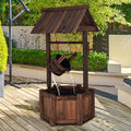 Rustic Outdoor Wishing Well Water Fountain with Electric Pump & Bucket, Old-Fashioned Wood Waterfall Fountain for Garden, Backyard & Patio Decor