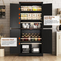 71" Tall Farmhouse Kitchen Pantry Cabinet, 5 Layers Storage Cabinet with Adjustable Shelves, Farmhouse Pantry Cabinet with 4 Barn Doors