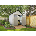 Rubbermaid 77 Ft Durable Weather Resistant Resin Outdoor Garden Storage Shed with Windows and Utility Hooks, Sand
