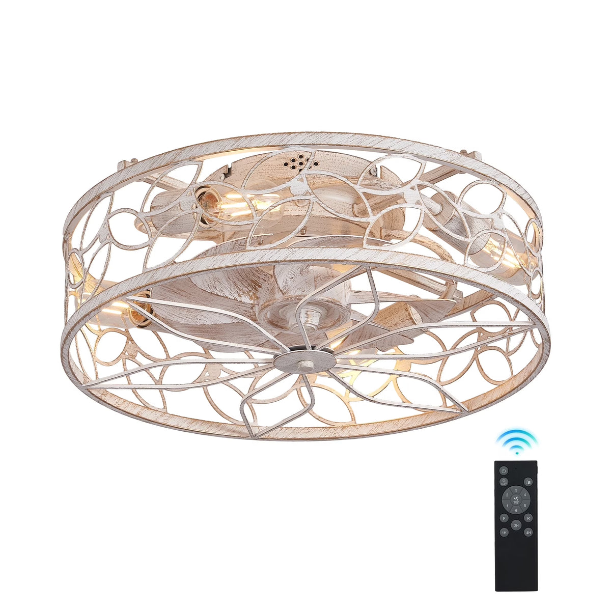 QHTX 18 - Inch White Vintage Caged Ceiling Fan with Remote Control