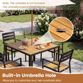 Tangkula 36" Square Acacia Wood Patio Dining Table 1.97" Umbrella Hole and Heavy Duty Metal Frame