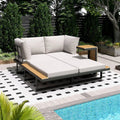 AECOJOY 4 Piece Metal Patio Furniture Set with Waterproof Cover, Convertible Outdoor Daybed with Coffee Table