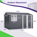 AECOJOY 10x8FT Outdoor Steel Storage Shed with Clear Window, Weather-Resistant Metal Tool Shed, Gray