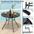 Tangkula 34 Inch Patio Dining Table, Round Tempered Glass Table with 1.5" Umbrella Hole