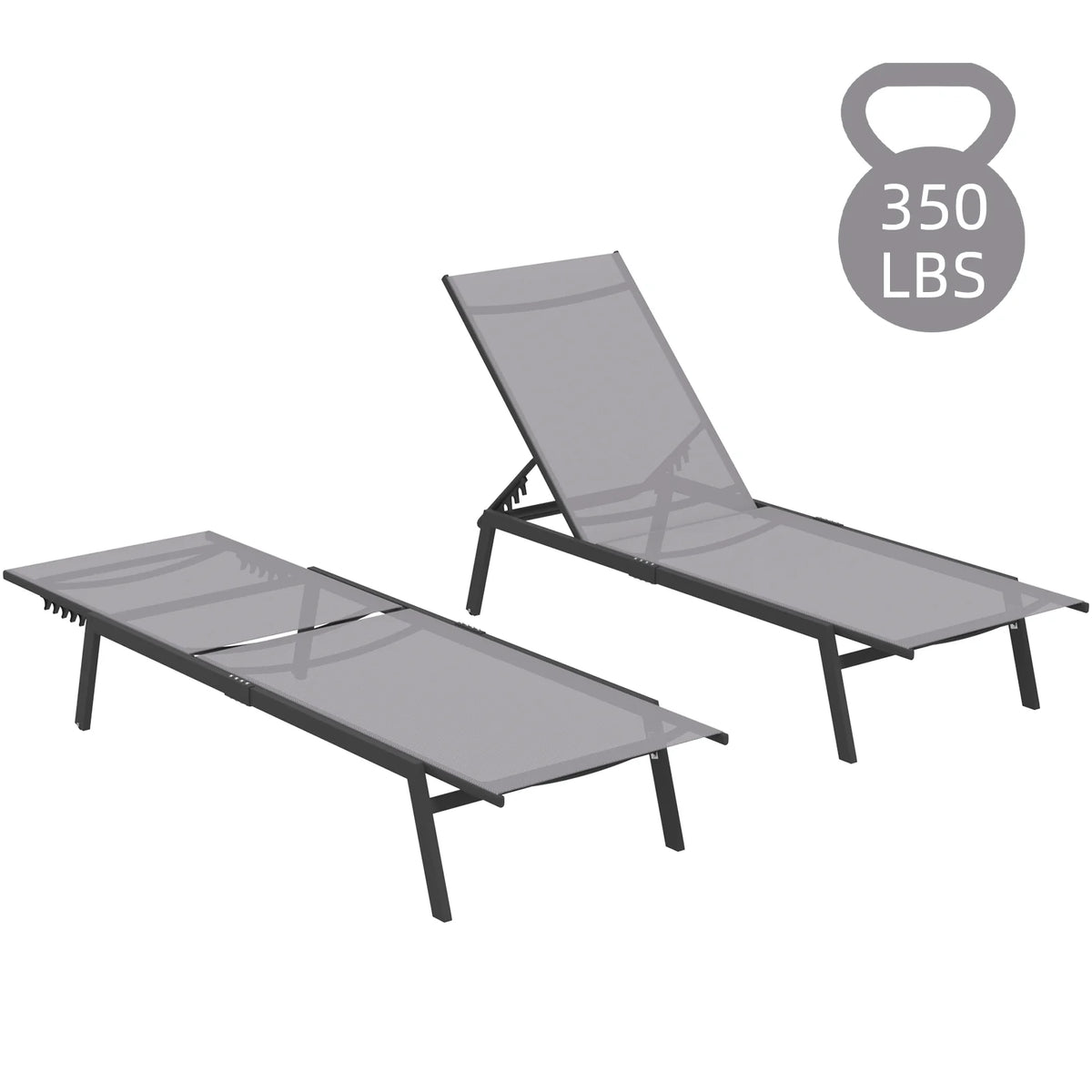 AECOJOY Patio Lounge Chairs, Outdoor Chaise Lounge with Wheels, Dark Grey, 2PCS