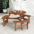 6-Person Round Wood Picnic Table Set with 3 Built-in Benches & 2" Umbrella Hole, Holds 1850 LBS, Outdoor Dining Table & Bench for Patio Garden