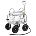 Portable Garden Hose Reel Cart Holds 300FT of 5/8" Large Capacity, Heavy-Duty Metal Hose Cart with 4 Wheels & Storage Basket for Lawn Yard