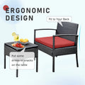 Tappio Outdoor Furniture 3 Piece Patio Bistro Furniture Set, Rattan Conversation Chairs Set with Side Table and Cushions, Patio Furniture Sets for Balcony Garden Porch, Red