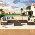 AECOJOY 7 Piece Outdoor Patio Furniture Set with Waterproof Cover, Brown & Beige