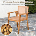 Tangkula Acacia Wood Outdoor Dining Chairs Set of 2/4 PE Rattan Patio Chairs with Backrests and Armrests