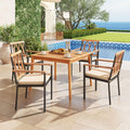 Tangkula 5 Piece Patio Wood Dining Set Outdoor Square Acacia Table Metal Chairs Set