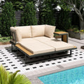 AECOJOY 4 Piece Metal Patio Furniture Set with Waterproof Cover, Convertible Outdoor Daybed with Coffee Table