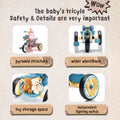 Xuanlur Kids Ride on Dinosaur Tricycle, Toddlers Kid Trike with Wide Flash Wheels, Anti - Slip Pedals, Rear Basket, Music & LED Lights, Toddler Bike