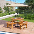 8-Person Round Wood Picnic Table Set with 4 Built-in Benches & 2" Umbrella Hole, Holds 2420 LBS, Outdoor Dining Table & Bench for Patio Garden