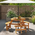 6-Person Round Wood Picnic Table Set with 3 Built-in Benches & 2" Umbrella Hole, Holds 1850 LBS, Outdoor Dining Table & Bench for Patio Garden