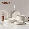Carote 18 Pcs Ceramic Nonstick Cookware Set, Pots and Pans Set with Detachable Handles, Oven/Dishwasher Safe, Stackable Kitchen Cooking Set, White