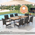 Tangkula 9-Piece Patio Dining Set, 79" Outdoor Dining Table & 8 Rattan-Woven Dining Chairs with Acacia Wood Tabletop