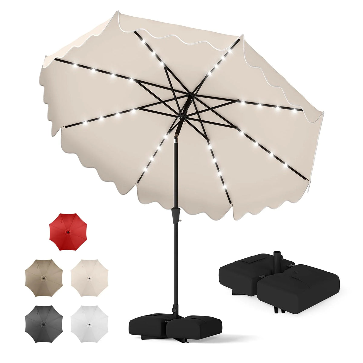 Tangkula 10 FT Outdoor Patio Umbrella with Solar LED Lights and Weighted Base-Beige