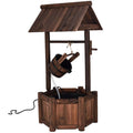 Rustic Outdoor Wishing Well Water Fountain with Electric Pump & Bucket, Old-Fashioned Wood Waterfall Fountain for Garden, Backyard & Patio Decor
