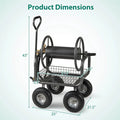 Portable Garden Hose Reel Cart Holds 300FT of 5/8" Large Capacity, Heavy-Duty Metal Hose Cart with 4 Wheels & Storage Basket for Lawn Yard