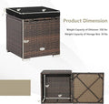 2PCS Wicker Outdoor Storage Ottomans with Removable Cushions, Multipurpose PE Rattan Footrest Side Table Seating for Patio Poolside Backyard