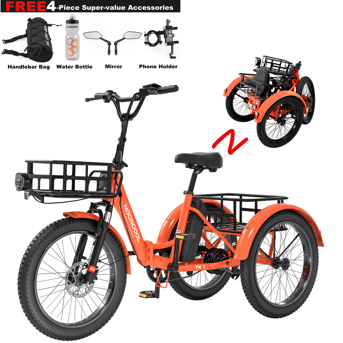ABORON 3.0 Fat Tire Electric Trike for Senior Foldable E - Bike, 500W Motorized Tricycle Adult 20" Folding 3 Wheel Electric Commute Bike Trike W/48V