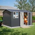 AECOJOY 10x8FT Outdoor Steel Storage Shed with Clear Window, Weather-Resistant Metal Tool Shed, Gray