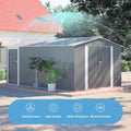 AECOJOY 10x14 FT Outdoor Metal Storage Shed, Large Garden Shed Tool Shed with 3 Lockable Doors & Side Door
