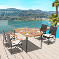 Tangkula 5 Pieces Outdoor Dining Set with Acacia Wood Table & 4 Wicker Rattan Armrest Chairs