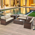AECOJOY 7 PCS Outdoor Patio Furniture Sets with 2 Storage Boxes, Beige