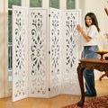 5.6ft Room Divider Folding Wood Classical Carved Partition Screen for Home Office Garden - 4 Panels (White)