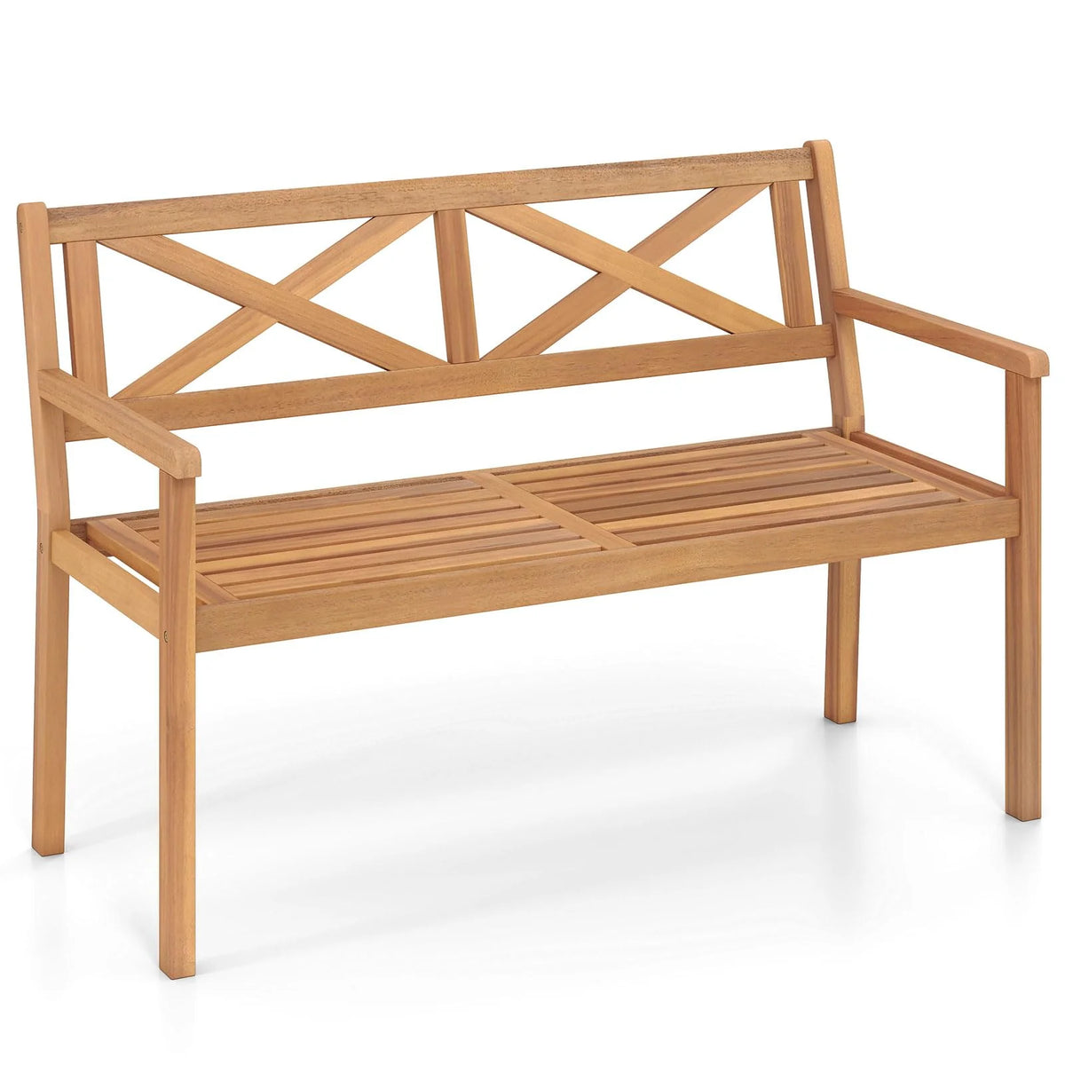 Tangkula Acacia Wood Outdoor Loveseat Bench 2-Person Patio Garden Bench