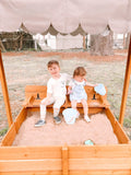 Morgete 47'' Outdoor Sandbox for Kids with Lid and Bench, Wooden Sand Play Toys Center