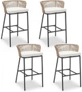 Tangkula Outdoor Bar Stools Set of 2/4 Bar Height Woven Rope Patio Chairs with Cushions and Backrests