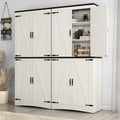 71" Tall Farmhouse Kitchen Pantry Cabinet, 5 Layers Storage Cabinet with Adjustable Shelves, Farmhouse Pantry Cabinet with 4 Barn Doors