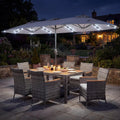 Tangkula 9 Pieces Rattan Outdoor Dining Set with 13Ft Solar Patio Umbrella