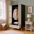 GOMYHOME Accent Cabinet with Rattan Doors & Drawer, Modern Storage Armoire for Living Room, Bedroom, Natural Wood Finish