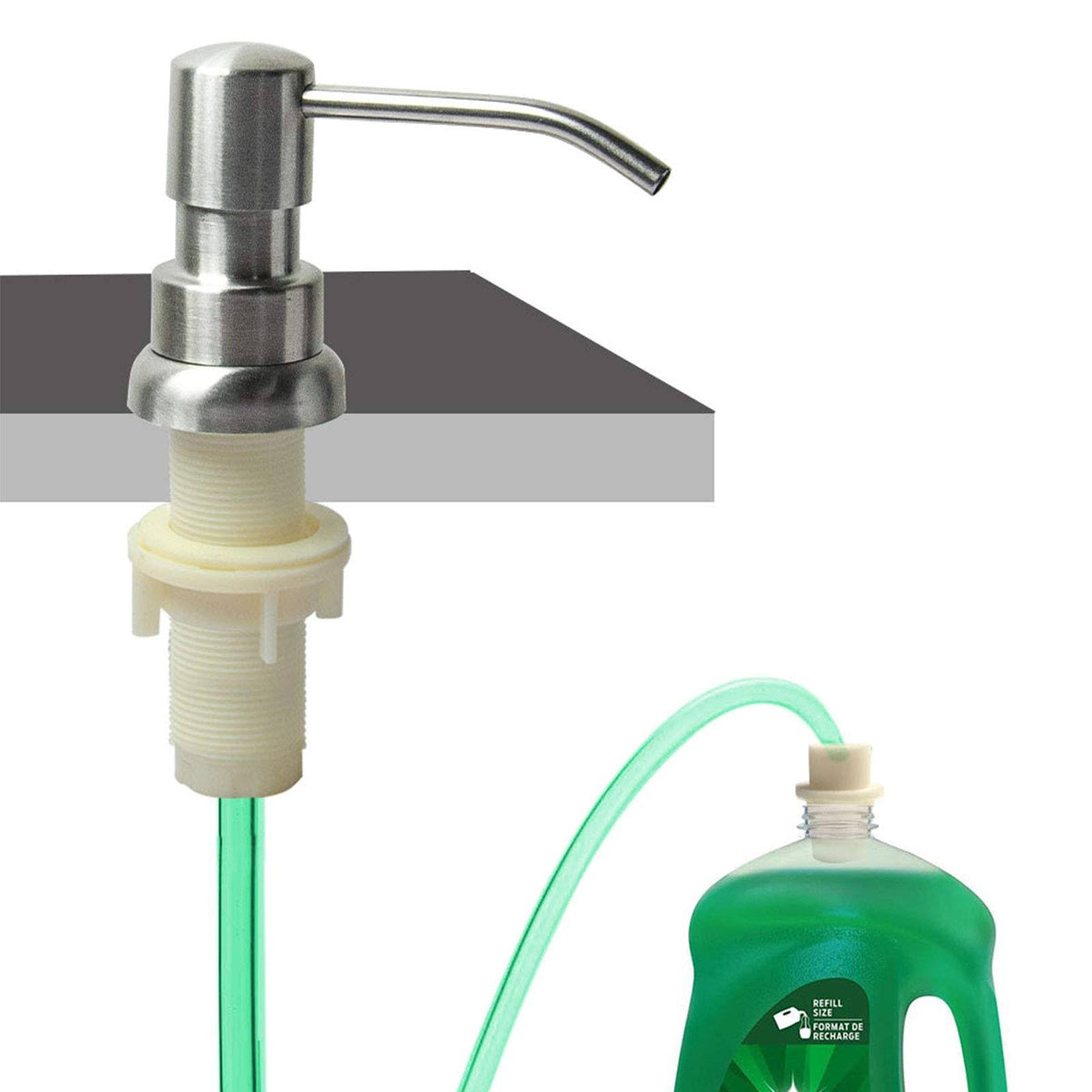 OHiHi Soap Dispenser for Kitchen Sink, Built in Sink Soap Dispenser (Brushed Nickel), Countertop Soap Dispenser Pump with 47" Extension Tube Kit, No