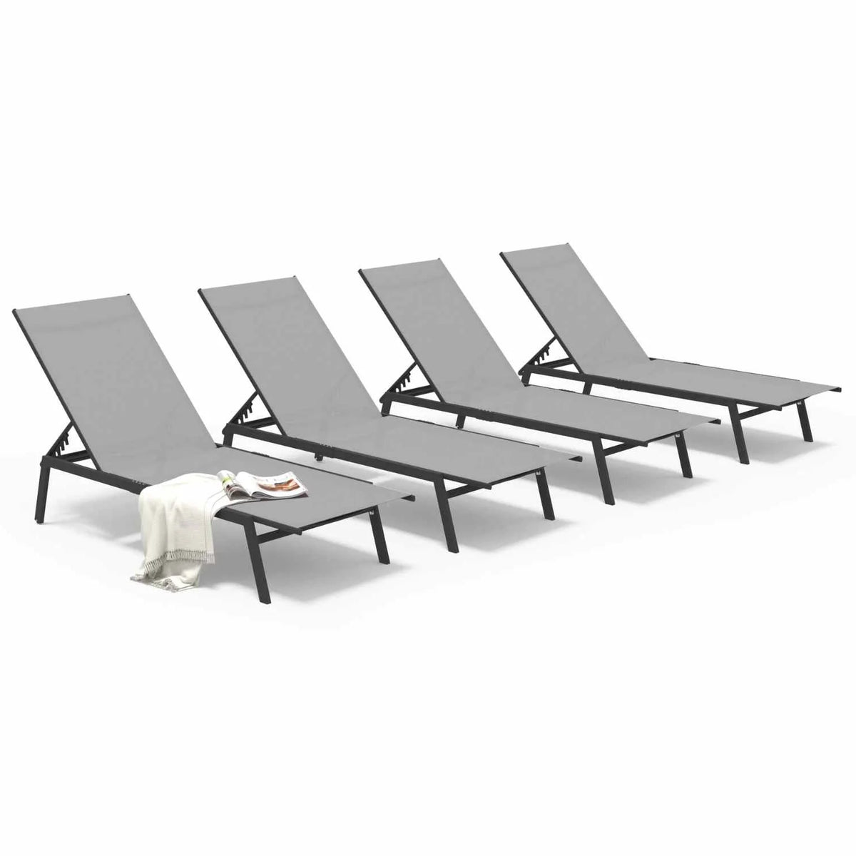 AECOJOY Patio Lounge Chairs, Outdoor Chaise Lounge with Wheels, Dark Grey, 4PCS