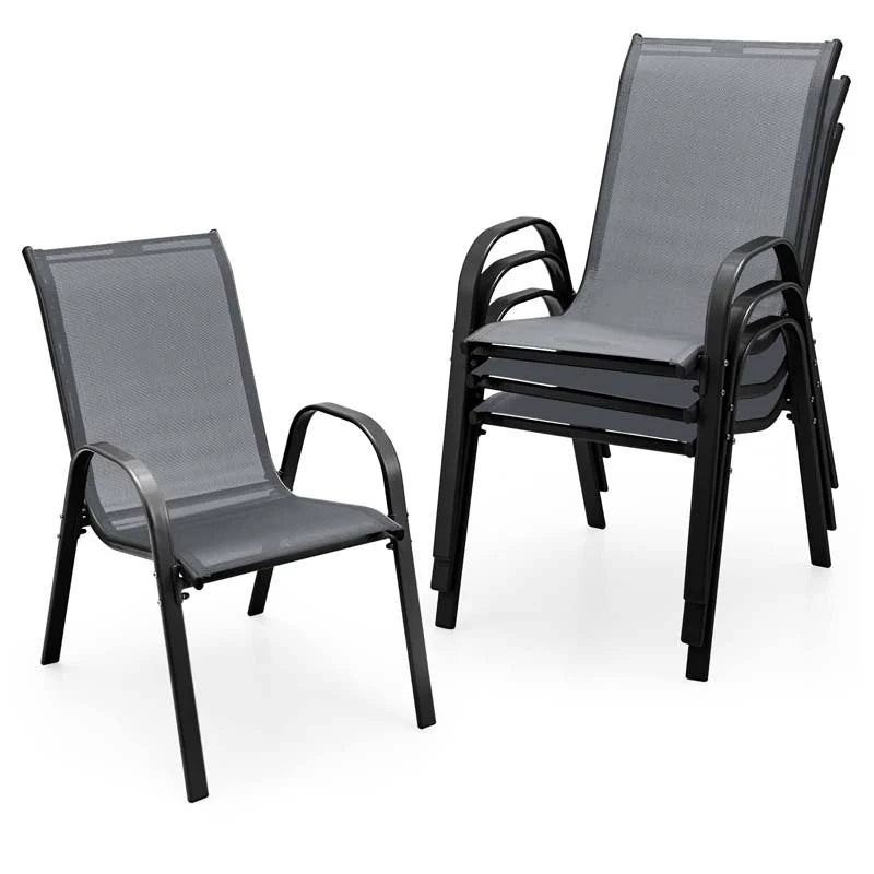 Set of 4 Outdoor Stackable Dining Chairs with Breathable Fabric, All Weather Patio Dining Chairs, 330LBS Heavy Duty Rustproof Steel Frame