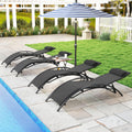 Tangkula Patio Chaise Lounges with 5-Position Backrest-Black
