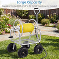 Portable Garden Hose Reel Cart Holds 300FT of 5/8" Large Capacity, Heavy-Duty Metal Hose Cart with 4 Wheels & Storage Basket for Lawn Yard