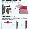 AECOJOY 10FT Large Patio Umbrella with Solar Lights, Rectangle Wall Mounted Outdoor Patio Umbrella, Red
